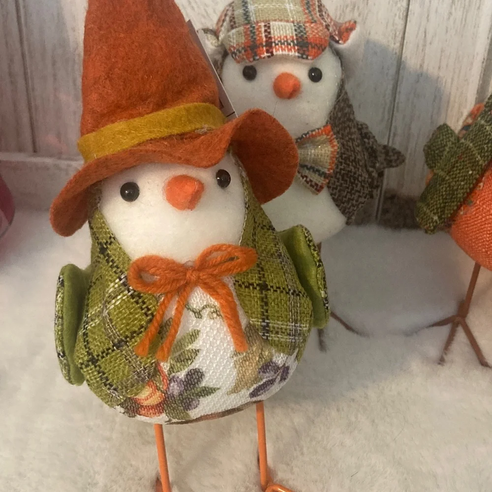 Hobby Lobby 2021 Fall Set of Festive Plaid Birds with Hats and Scarves